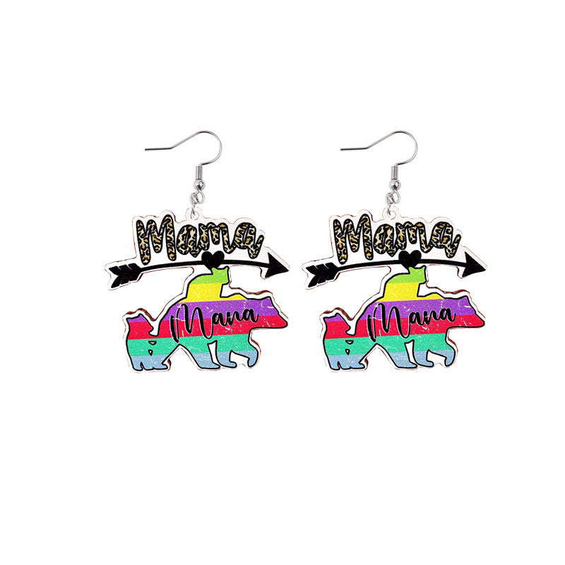 Wholesale Mother's Day Mama Printed Wooden Earrings